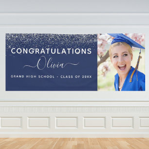Banderoles parties scintillant de graduation 2024 Marine Bleu