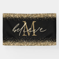 Parties scintillant d'or Croire Script Monogramme 