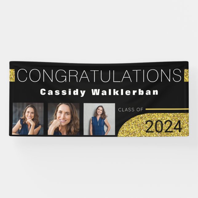 Banderoles Parties scintillant d'or noir moderne diplôme de l (Horizontal)