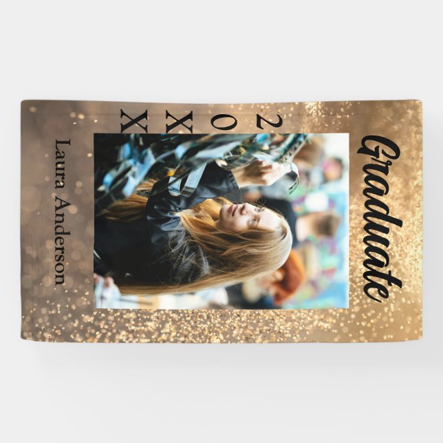 Banderoles Parties scintillant d'or photo graduation ajouter  (Horizontal)