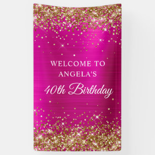 Banderoles Parties scintillant d'or Pink Hot Foil 40e anniver