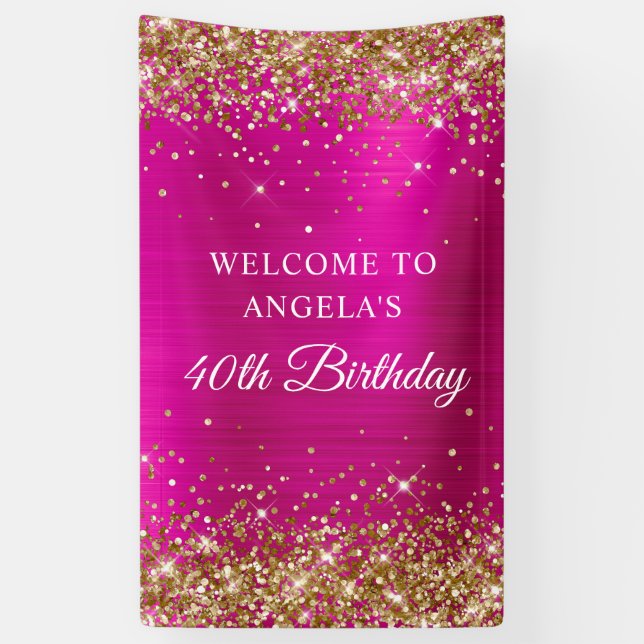 Banderoles Parties scintillant d'or Pink Hot Foil 40e anniver (Vertical)