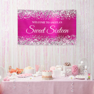 Banderoles Parties scintillant en argent Hot rose Sweet sixte