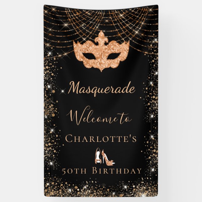 Banderoles Parties scintillant en or noir mascarade fête d'an (Vertical)