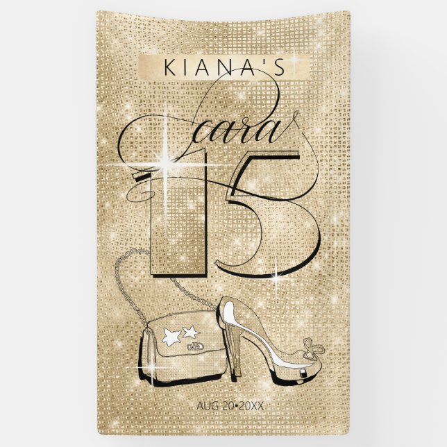 Banderoles Parties scintillant et Shine Quinceanera Gold Vert (Vertical)