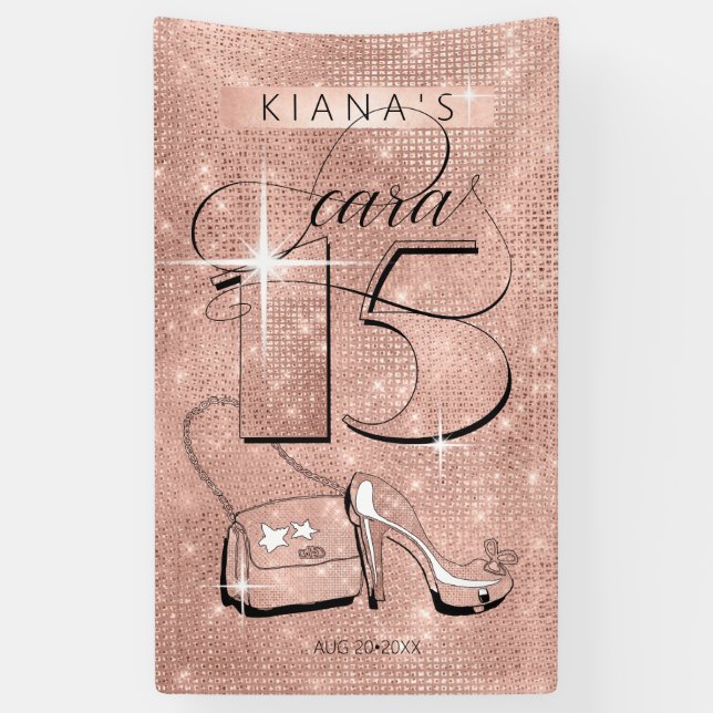 Banderoles Parties scintillant et Shine Quinceanera Rose Gold (Vertical)