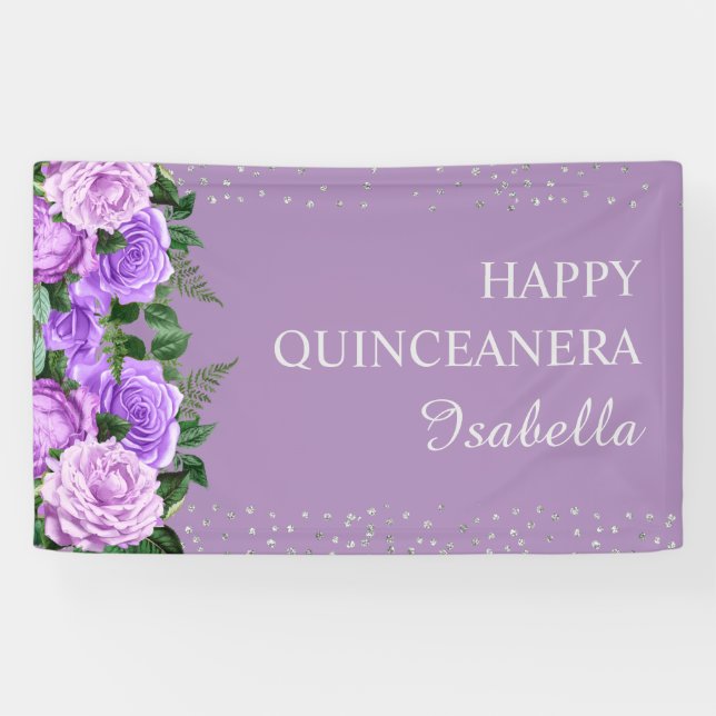 Banderoles Parties scintillant florale violette Bonne Quincea (Horizontal)