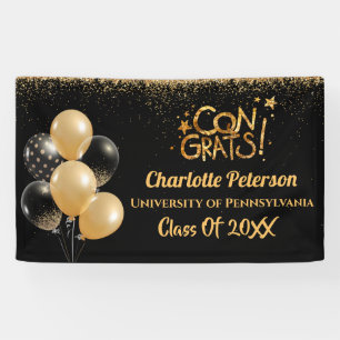 Banderoles Parties scintillant moderne Noir et Or Graduation