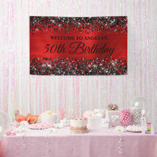 Banderoles Parties scintillant noire Rouge Pile 50e anniversa