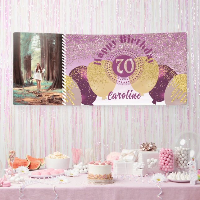 Banderoles Parties scintillant or rose 70e anniversaire & bal (Fête)