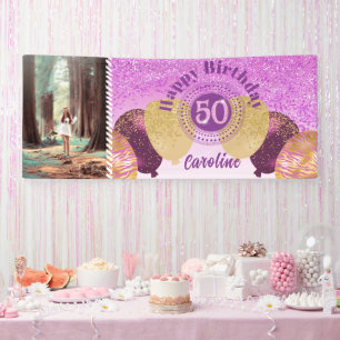 Banderoles Parties scintillant rose 50e anniversaire & Ballon