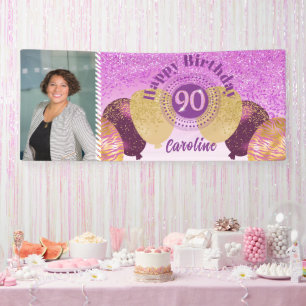 Banderoles Parties scintillant rose 90e anniversaire & Ballon