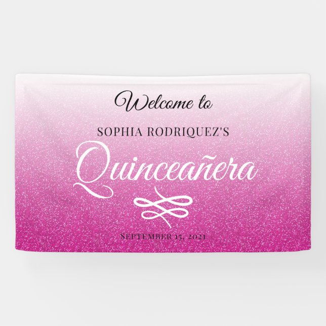 Banderoles Parties scintillant rose chaud Quinceañera 15e ann (Horizontal)