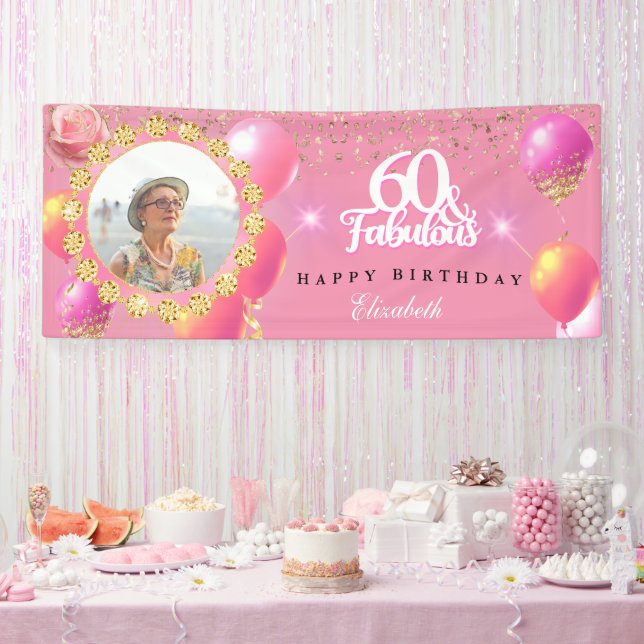 Banderoles Parties scintillant rose et or Fab 60e fête d'anni (Fête)