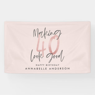 Banderoles parties scintillant rose fille, 40e anniversaire m