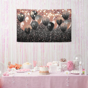 Banderoles Parties scintillant Rose Gold Black Balloon décora