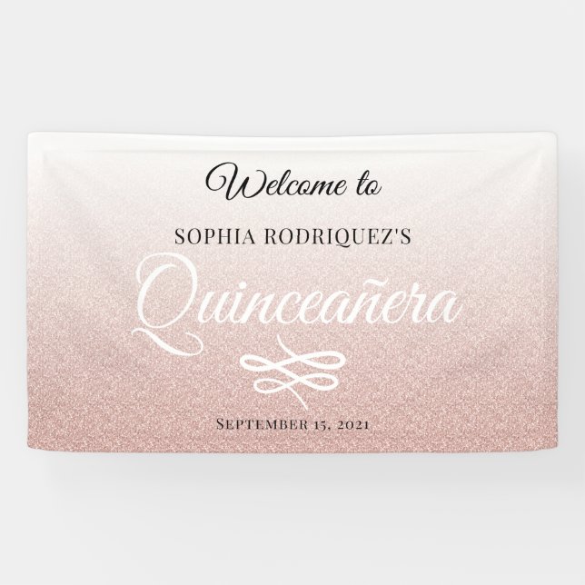 Banderoles Parties scintillant rose Quinceañera 15e anniversa (Horizontal)