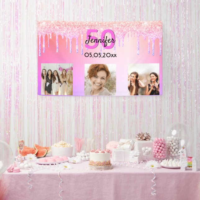 Banderoles Parties scintillant rose violet de l'anniversaire  (Fête)