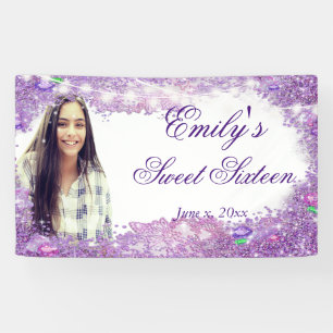 Banderoles Parties scintillant violet sweet sixteen, feux éti