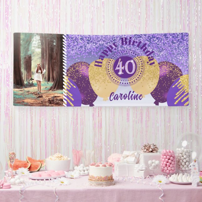 Banderoles Parties scintillant violette 40e anniversaire & ba (Fête)