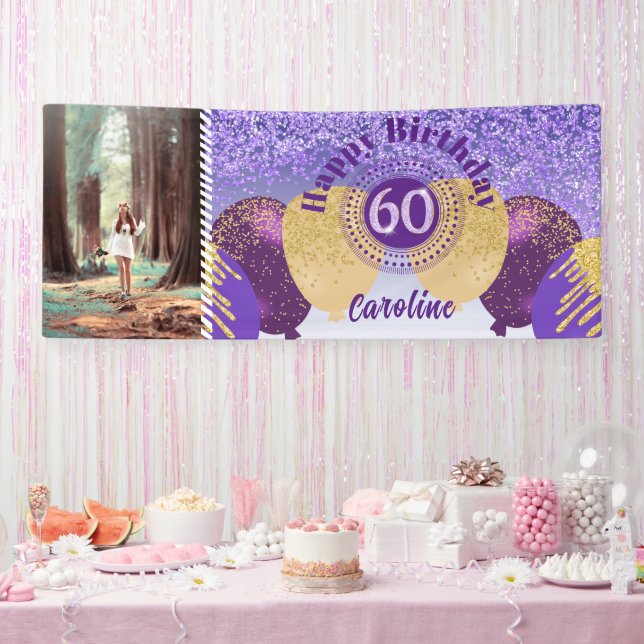 Banderoles Parties scintillant violette 60e anniversaire & ba (Fête)