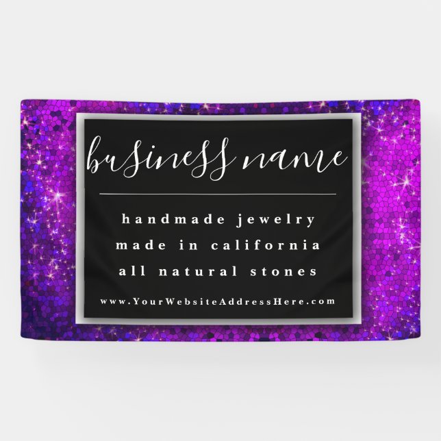 Banderoles Parties scintillant violette Artisan noir et blanc (Horizontal)