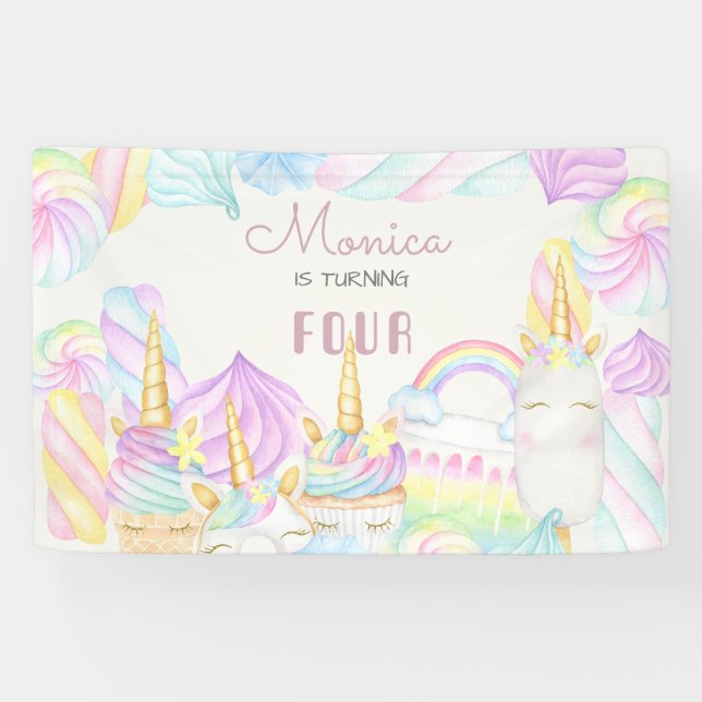 Banderoles Pastel arc-en-ciel aquarelle licorne doux annivers (Horizontal)