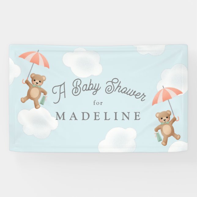 Banderoles Pastel Classic Teddy Bear Peach Blue Baby shower (Horizontal)