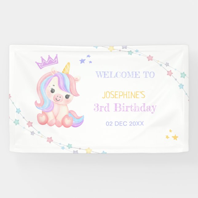 Banderoles Pastel Cute Unicorn Jour magique Anniversaire (Horizontal)