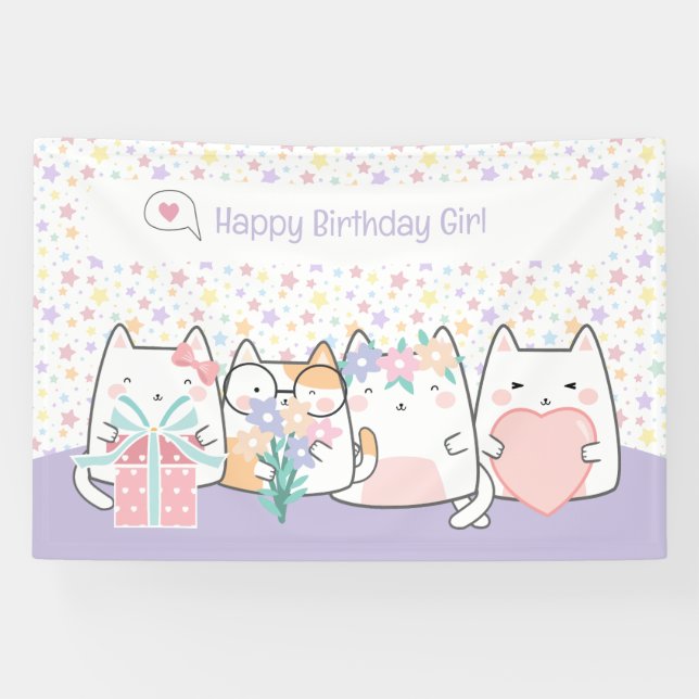 Banderoles Pastel Kawaii Chat Fiends Salutation Dodon Cartoon (Horizontal)