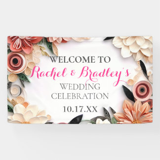 Banderoles Pastel Rose Mariage Vert Papier Quilling Floral