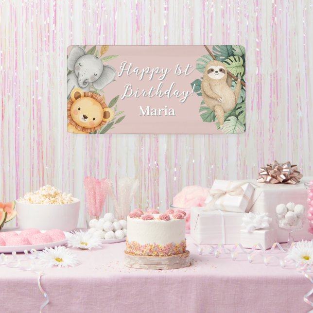 Banderoles Pastel Tropical Wild One Jungle Safari photo (Fête)