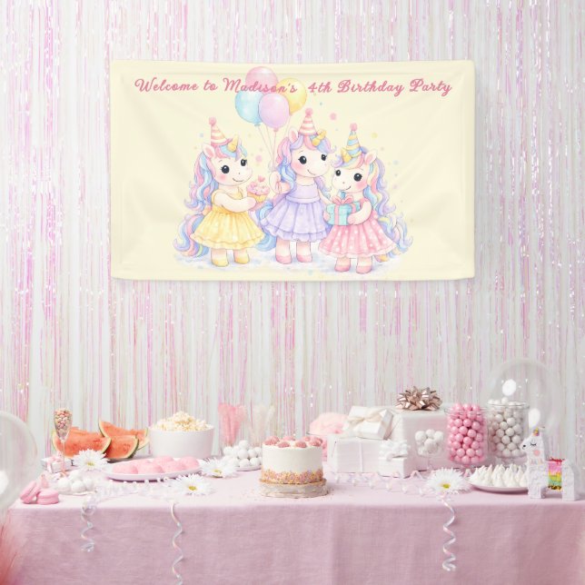 Banderoles Pastel Watercolor Unicorn Girls Birthday (Fête)