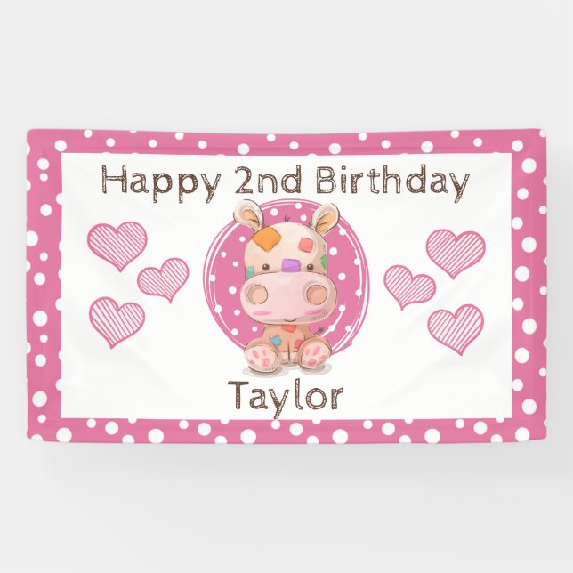 Banderoles Patchwork Hippo enfant's rose anniversaire (Horizontal)