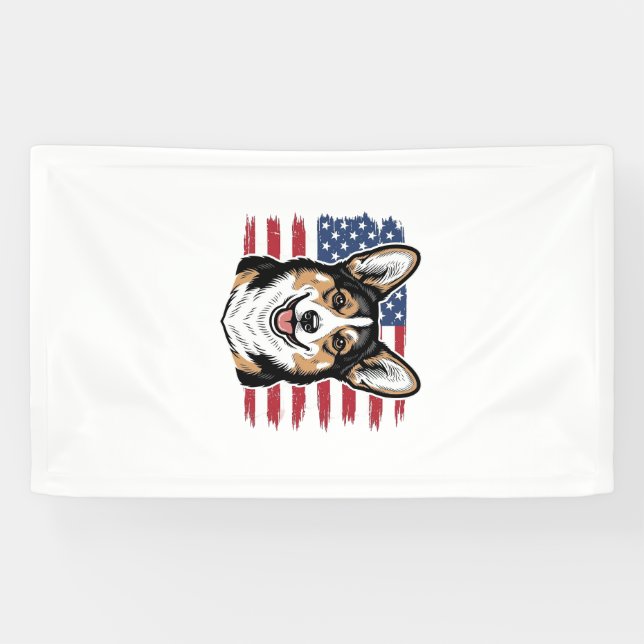 Banderoles Patriotic Corgi American Flag Vintage Vector Desig (Horizontal)