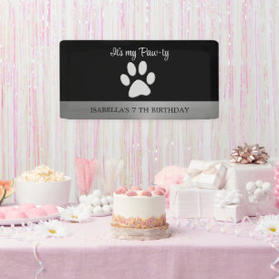 Banderoles Paw Chien Argent sur arrière - plan noir