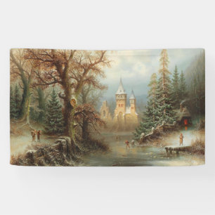 Banderoles Paysage hivernal romantique avec patineurs