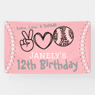 Banderoles Peace Love Softball Anniversaire