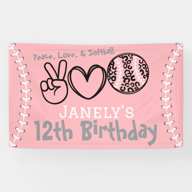 Banderoles Peace Love Softball Anniversaire (Horizontal)