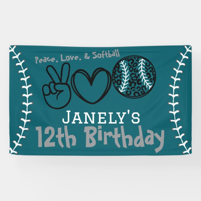 Banderoles Peace Love Softball Anniversaire (Horizontal)