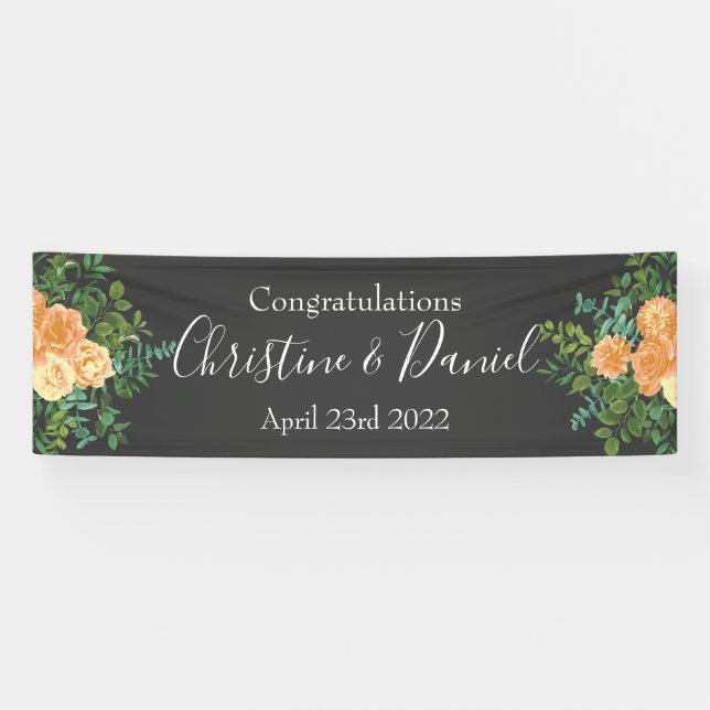 Banderoles Peach Dark Grey Mariage Rose Floral (Horizontal)