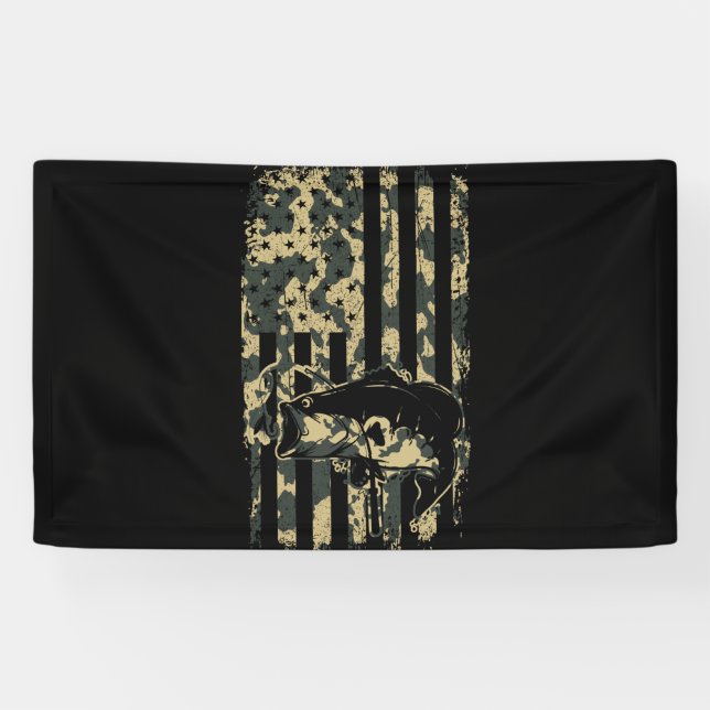 Banderoles Pêche Camouflage USA Drapeau pour Bass Fisherman (Horizontal)