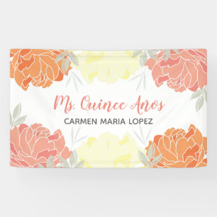 Banderoles Pêche Orange & Peonies Jaunes Quinceanera Party