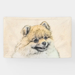 Banderoles Peinture de Pomeranian (Orange) - Art de chien ori