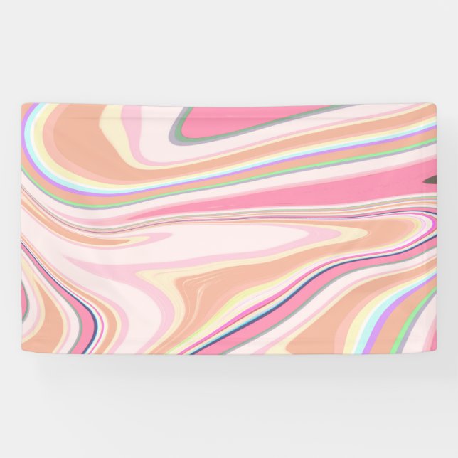 Banderoles Peinture Liquide Retro Pink Swirl Design esthétiqu (Horizontal)