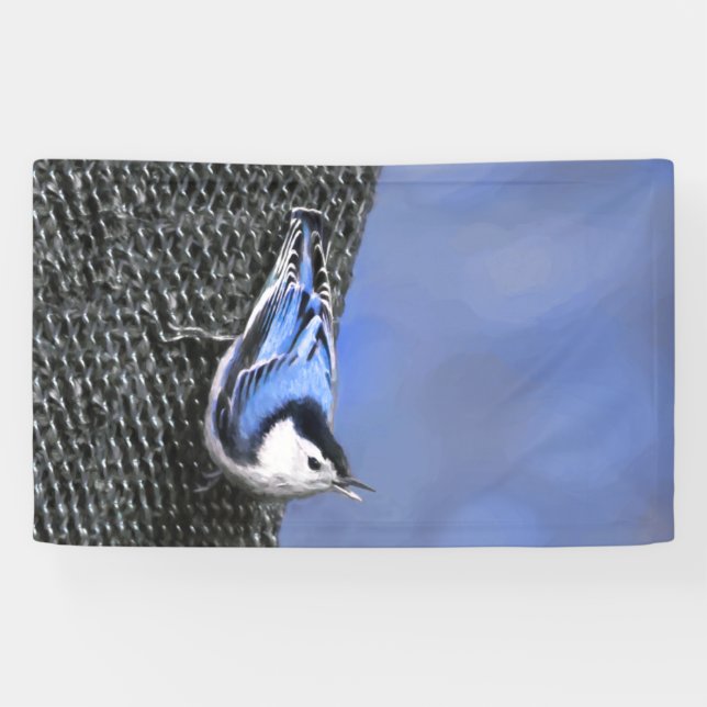 Banderoles Peinture Nuthatch à poitrine blanche Art original (Horizontal)