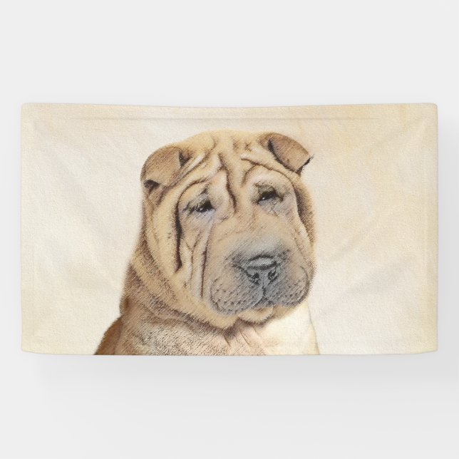 Banderoles Peinture Shar Pei - Cute Original Chien Art (Horizontal)