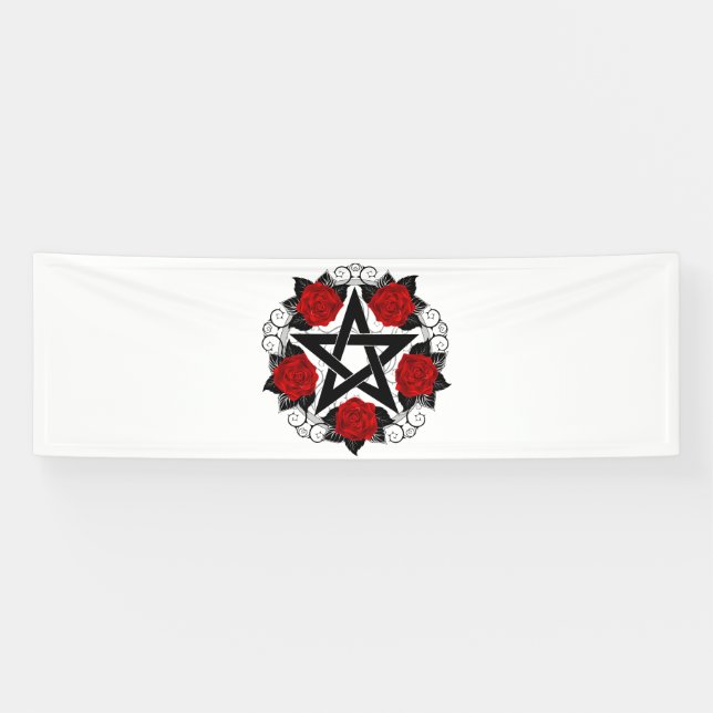 Banderoles Pentagramme aux roses rouges (Horizontal)