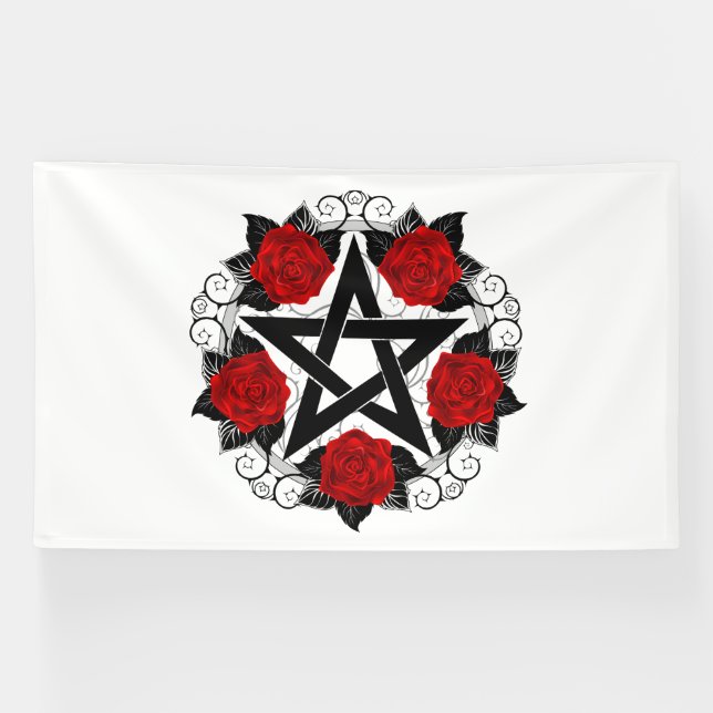 Banderoles Pentagramme aux roses rouges (Horizontal)