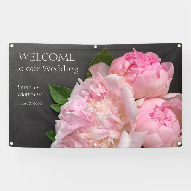 Banderoles Peoné rose sur mariage gris foncé (Horizontal)